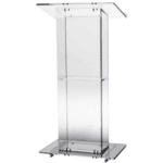 Modern acrylic podium for rent – sleek and transparent design
